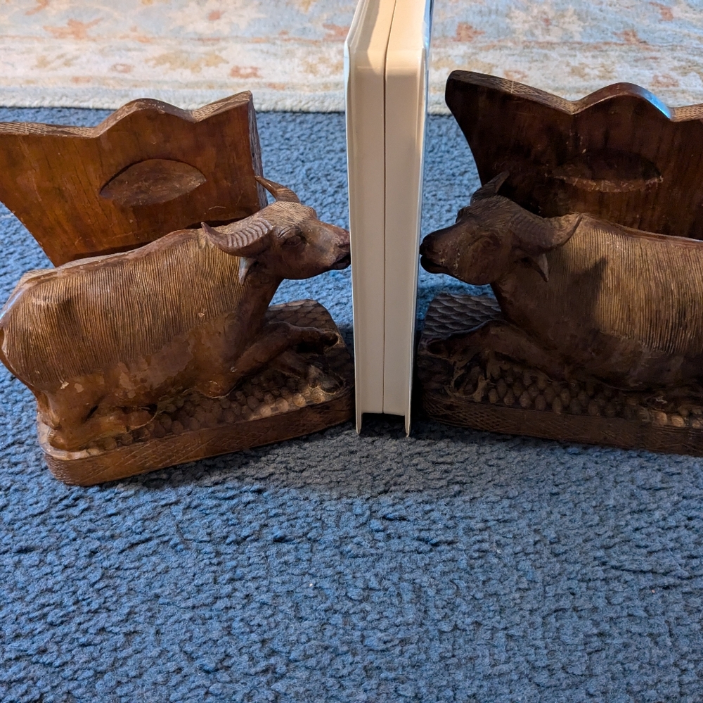 Wooden Oxen Bookends